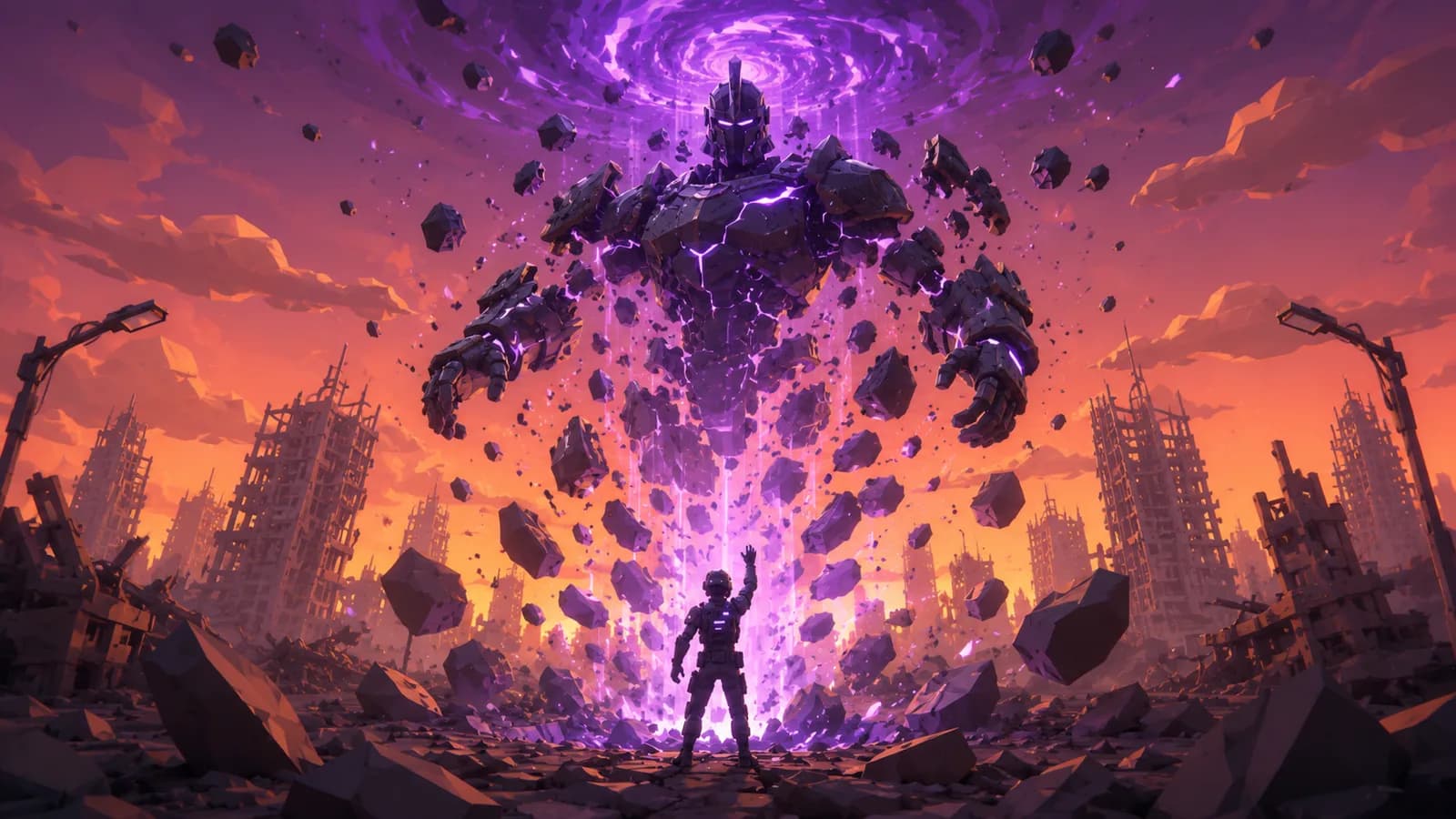 Eli Mercer stands before PARADOX as the Call Gauge peaks, violet energy detonating into a swollen rift above the city.